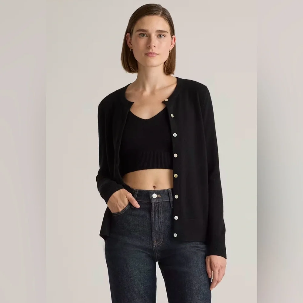 Quince Mongolian Cashmere Cardigan Black , size Small - Picture 1 of 11